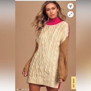 BRANDNEW Moon River Block it Out Pink Multi Color Block Cable Knit Sweater Dress